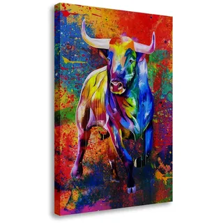 Stier Colour Style Tier Wandbild Leinwandbild Deko XL Kunst Größe 80x120x4cm