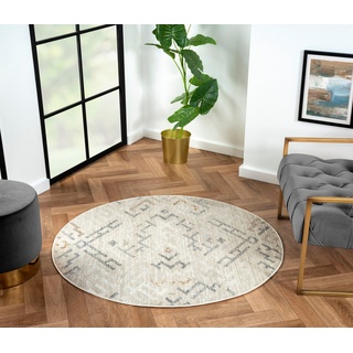 Teppich My Type, Myflair Möbel & Accessoires, rund, Höhe: 10 mm, Kurzflor, Ethno-Style, besonders weich durch Microfaser beige|grau|weiß