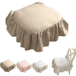 Diwzbyn Sitzkissen Rutschfestes Stuhlkissen mit Volant,Bindebändern, Landhaus, für Esszimmer,Büro, Schreibtisch und Wohnzimmer,43x45cm braun