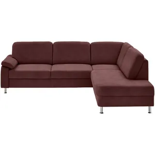 Beldomo System Ecksofa Rostock, Weinrot, Metall, 4-Sitzer, Ottomane rechts, L-Form, 266x202 cm, Fußauswahl, Stoffauswahl, seitenverkehrt erhältlich, Bettfunktion Rückenfutter, Wohnzimmer, Sofas & Couches, Wohnlandschaften, Ecksofas