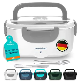 TRAVELISIMO Elektrische Lunchbox 100W Essen Warmhalten Behälter, 1,5L Heat Box 3-in-1 Electric Lunch Box, Wärmebox Essen 12V/24V/220V, für Arbeit Auto Lkw Lunchbox Elektrisch und Beheizbare Lunchbox