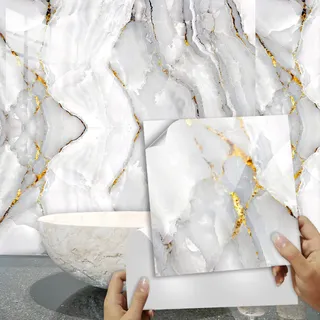 Fliesensticker Bad 30x30 CM Goldener Marmor 3D Selbstklebende Deko für Küche und Badzimmer (10 Stück)Vinyl Wasserdicht