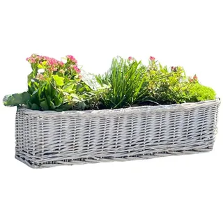 Dekoleidenschaft Blumenkasten aus Rattan "Koboo Grey" 60 cm lang, grau, Balkonkasten, Pflanzkasten (1 St), Pflanzgefäß, Pflanzenkasten, Balkon & Gartendeko für Draußen grau