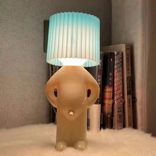 LUCKKY Eine kreative Lampe des kleinen schüchternen Mannes, LED Nachttischlampe, Kreative Tischlampe Mit Schirm, Nachttisch Lichtdekoration Schreibtischleuchten (Blau)