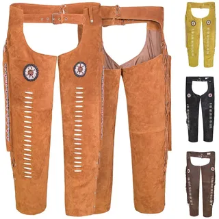German Wear Lederhose GW957T Chaps Fransenhose Reiter Cowboy Western Lederchaps Lederhose braun 50/M