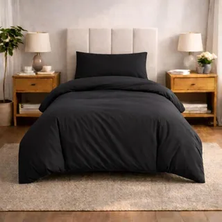 Komfortec Premium Mikrofaser Schwarz 155 x 220 cm + 40 x 80 cm
