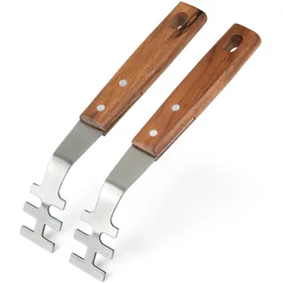 onlyfire Grillrostheber Edelstahl mit Holzgriff, Grillzubehör für Edelstahlroste und Grillrost Gusseisen, Universal Grillwerkzeug, 2 Stück