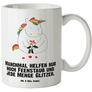 Mr. & Mrs. Panda Tasse Einhorn Traurig - Weiß - Geschenk, XL Tasse, Einhorn Deko, Jumbo Tass, XL Tasse Keramik weiß