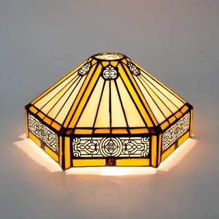 Nur Ersatz for Tiffany-Lampenschirm, kleiner 12-Zoll-Deckenlampenschirm aus Buntglas im chinesischen sechseckigen Vintage-Stil, Art Deco, for Pendelleuchten, Wand- und Stehlampen
