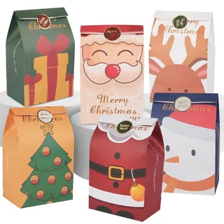 24 Stück Papiertüten Weihnachten Weihnachtstüten zum Befüllen Tüten Weihnachten Klein Papier Geschenktüten Weihnachts Tüten Kinder mit 24 Stück Aufklebern 27 x 15 x 9.7 cm