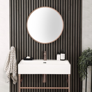 Wandmontierter Badspiegel Rund mit Rahmen in gebürstetem Kupfer, 600mm - Hudson Reed