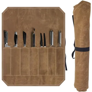 fuxunamz Messertasche, Messertasche Kochmesser mit 7 Fächer, Messerkoffer Aufbewahrung, Tragbares Wasserdichtes Segeltuch für Camping und Wandern, Geschenk für den Koch Gabel Halter Leinwand