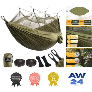 Hängematte mit Moskito Netz 275x140 cm, Armee Farbe, 300 kg Tragfähigkeit, Nylon