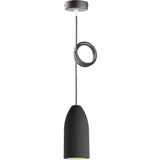 Buchenbusch urban design Betonlampe dark edition 7,5 x 16 cm, Deckenlampe einflammig, LED Pendelleuchte mit Textilkabel Baumwolle, Hängelampe Esstisch Küche Wohnzimmer, Baldachin schwarz