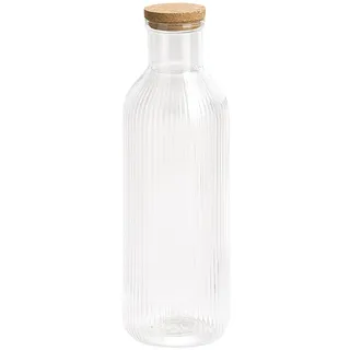 APS Glaskaraffe -LINES-, Ø 9 cm, H: 27 cm, 1 Liter, Glas, Deckel aus Kork