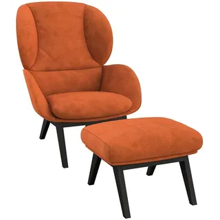 FLEXLUX Ohrensessel Adria Designsessel, Loungesessel, Stil & Komfort, organische Form, Fuß Holz schwarz orange