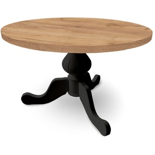 Runder Ausziehbarer Tisch für Esszimmer, CARO - Glamour/Modern Still, Durchmesser: 100 / 140 cm, Farbe: Eiche Craft Golden / Schwarz