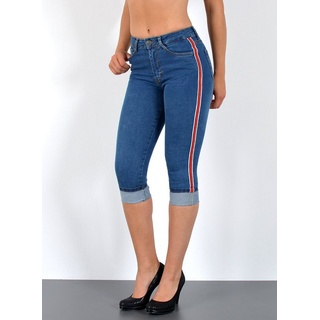 ESRA Caprijeans J140 Damen High Waist Capri Jeans mit Streifen, bis Übergröße / Plussize Größe, Damen 3/4 Capri Jeans Hose mit Galonstreifen Hochbund, Damen Caprijeans High Rise bis Große Größe, 3/4 Capri Hose Hoch blau 34