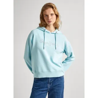 Sweatshirt PEPE JEANS "LANA HOODIE" Gr. M, blau (aqua blue) Damen Sweatshirts mit Logoschriftzug