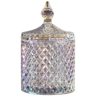 LuoCoCo Bonbonglas aus Kristall mit Deckel, Bonboniere aus Glas, Diamant, 18 cm, transparent, personalisierbar, für Hochzeit/Buffet/Candy Bar/Dragees/Badezimmer (10,3 x 10,3 x 18 cm)
