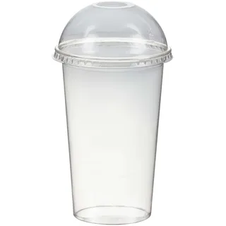 VEPATIM 50x Smoothiesbecher + Domdeckel mit Öffnung 500 ml O 95mm PET glasklar