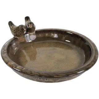 colourliving | Vogeltränke Winterfest rund 30 cm | Noble Keramik glasiert | Vogelbad mit 2 Deko Vögel | Vobelbecken Garten (Macchiato)