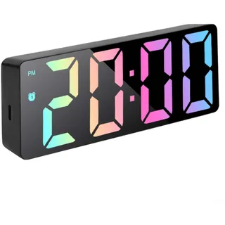 HpLive Digitaler Funk-Wecker, Digitaler Wecker Mit LED-Spiegel-Display, Einstellbarer Helligkeit In 3 Stufen, Snooze-Funktion Für Schlafzimmer(A)