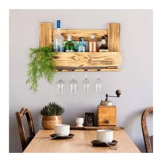 K&L Wall Art Wandregal Palettenmöbel Gewürzregal Weinregal Weinglas Vintage Palettenregal, Kiefernholz Holzregal massiv braun