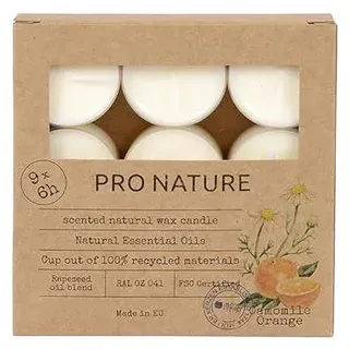 Müller Kerzen PRO NATURE Duftlichte mit Rapsöl - Kamille & Orange - 9er Pack - 6 Stunden Brenndauer - Teelichter aus Natürlichem Wachs, Ätherischen Ölen - Hülle 100% recyceltes Material