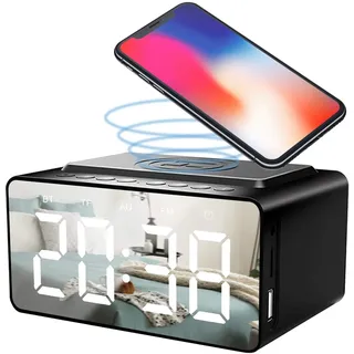 Clenp Bluetooth-Lautsprecher, Bedside Große HD-LED-Anzeige Wecker Radio BLE-Lautsprecher Drahtloses Ladegerät Mit USB-Anschluss Für Mobiltelefon