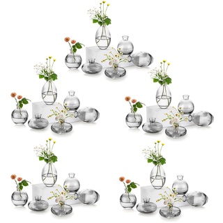 Kleine Vasen füR Tischdeko Glas - EylKoi 10 Sätze(30 Stück) Grau Mini Vase Vintage Handmade Hydroponic Glasvase Blumenvase Modern Set Fuer Hochzeit Tischdeko, Zuhause Wohnzimmer Blumen Rose