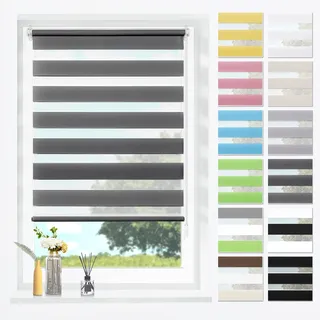 SBARTAR Doppelrollo Klemmfix ohne Bohren & mit Bohren Anthrazit B55 x H220 cm (Stoffbreite 55 cm), Duo Rollo lichtdurchlässig Fensterrollo für innen verdunkelnd, ZeBrarollo für Fenster und Tür