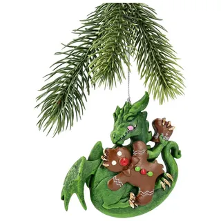 Figuren Shop GmbH Christbaumschmuck Weihnachtsbaumschmuck - Drache mit Lebkuchen - Lustige Weihnachtsdeko (1-tlg) bunt