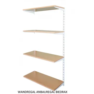 Wandregal - Anbauregal 50 x 40 x 150 cm, Farbe weiss - 4 Fachboden Buche