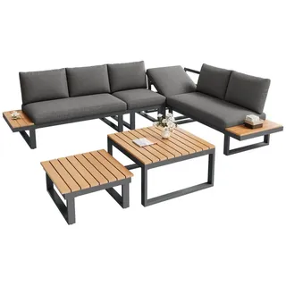 ANYSUN Gartenlounge-Set XXL Gartenmöbel Set Eckstellung, für 6 Personen, (mit verstellbarer Neigungsfunktion (5-stufig, bis 55), Tischplatte aus Kunststoffholz, mit zwei Couchtischen), Gartenmöbel-Sets wetterfest ·Lounge · Outdoor inkl. Sofa & Tisch grau