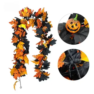 Kunstranke Herbst Girlande Ahornblätter, Ahornblatt Kürbis Herbstkranz, Coonoor, Halloween Girlande Dekorationen für Tisch Kamin Fenster Außenbereich