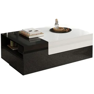 Couchtisch 100x50x38 cm Schwarz-Weiß Hochglanz, 2 Schubladen, großer Stauraum, rechteckig, multifunktional, modernes Wohnzimmer Möbel