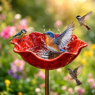 Vogeltränke Stehend,Blumenform Fütterungsschale,Wassertränke für Vögel | Vogeltränke Winterfest Gartenstecker,Metall Futterstation Vögel Gartenstecker,für Wildvögel Frostfest Garten Hinterhof