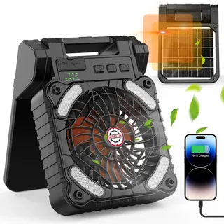 iYeHo Solar Camping Fan with LED Lantern,10400mAh Rechargeable Battery Operated Portable,Timer,Phone Charging and Eco-Friendly Fan,for Camping,Fishing, Power Outage,Hurricane,Travel