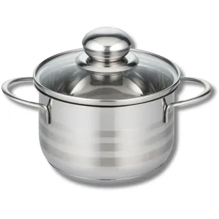 ELO Edelstahl Kochtopf 14 cm, 1.1 Liter, Grau 2, mit Glasdeckel, PFAS-frei, Spülmaschinenfest, Hitzebeständig bis 240 °C