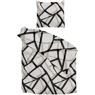 Zo Home Serena Flanell Beige/Schwarz Baumwolle 135 x 200 cm + 80 x 80 cm