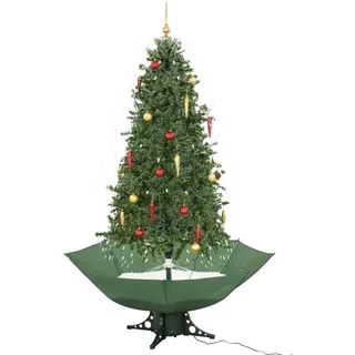 KOIECETA Schneiender Weihnachtsbaum mit Schirmfuß Schneefall Kugeln LED-Lampen Tannenbaum Christbaum Kunstbaum Dekobaum Schnee Grün 190cm