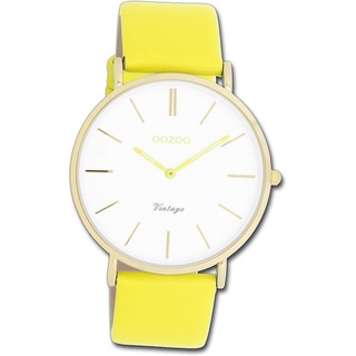 OOZOO Quarzuhr Oozoo Damen Armbanduhr Vintage gelb, (Analoguhr), Damenuhr Lederarmband gelb, rundes Gehäuse, groß (ca. 40mm) gelb