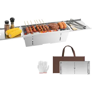 Uten Tragbarer Faltbarer Grill Edelstahl-Holzkohlegrill Tischgrill | mit Aufbewahrungstasche und Handschuhen, für Garte Strand Camping Wandern Picknicks und Reisen, Groß
