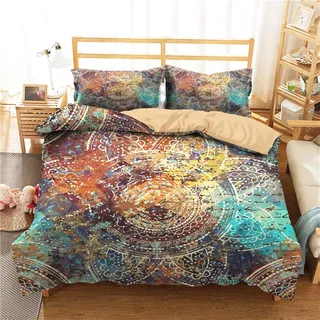 HNHDDZ Boho Bettwäsche Set indisch Böhmisches Mandala Exotisch Blau Rosa Lila Gelb Mix and Match Bettbezug, Mädchen Mikrofaser (Stil 2,Bettbezug 135x200 cm + 1 Kissenbezug 80x80 cm)