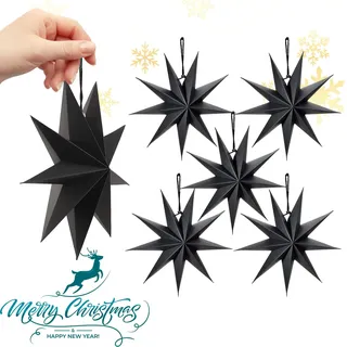 Kapokr 6 Stück Papiersterne Weihnachtsbaum Papierstern Schwarz 30cm Weihnachtsdeko Schwarz Papierstern zum Aufhängen Sterne Falten Papier für Weihnachten Halloween Hochzeiten Geburtstag
