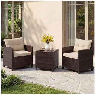 COSTWAY Gartenlounge-Set, (3-tlg., 2 Sessel & 1 Tisch), Rattan mit Kissen, Balkonset
