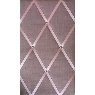 Pinnwand, klassische Größe, 48 x 30 cm, rosafarbenes Leinen, Schleife, Chromnieten