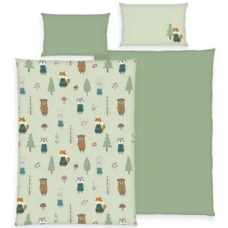 Herding Kinderbettwäsche Kinder-Wendebettwäsche "Waldtiere", Baumwolle, Flanell Motiv: Waldtiere grün