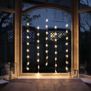 Lights4fun 3x 40er LED Stern Lichtervorhang Innen perlweiß Fensterdeko Weihnachtsdeko Fenster